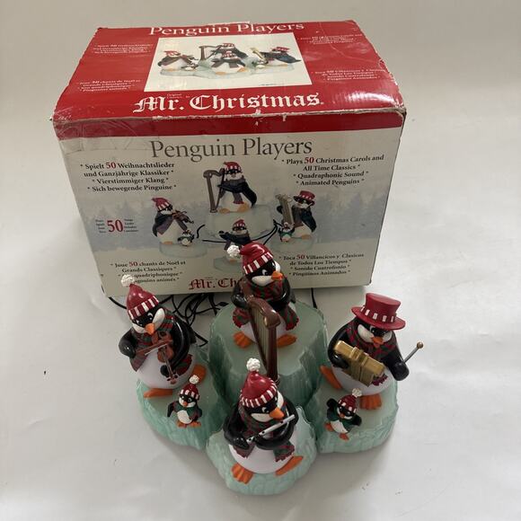 Mr. Christmas Penguin Players Band Playing Instrument Animated Music w/Box READ - Picture 1 of 15